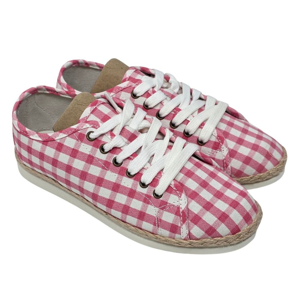 Esprit Pink White Gingham Flats Casual Lace Up Espadrille Sneakers Women 6.5M